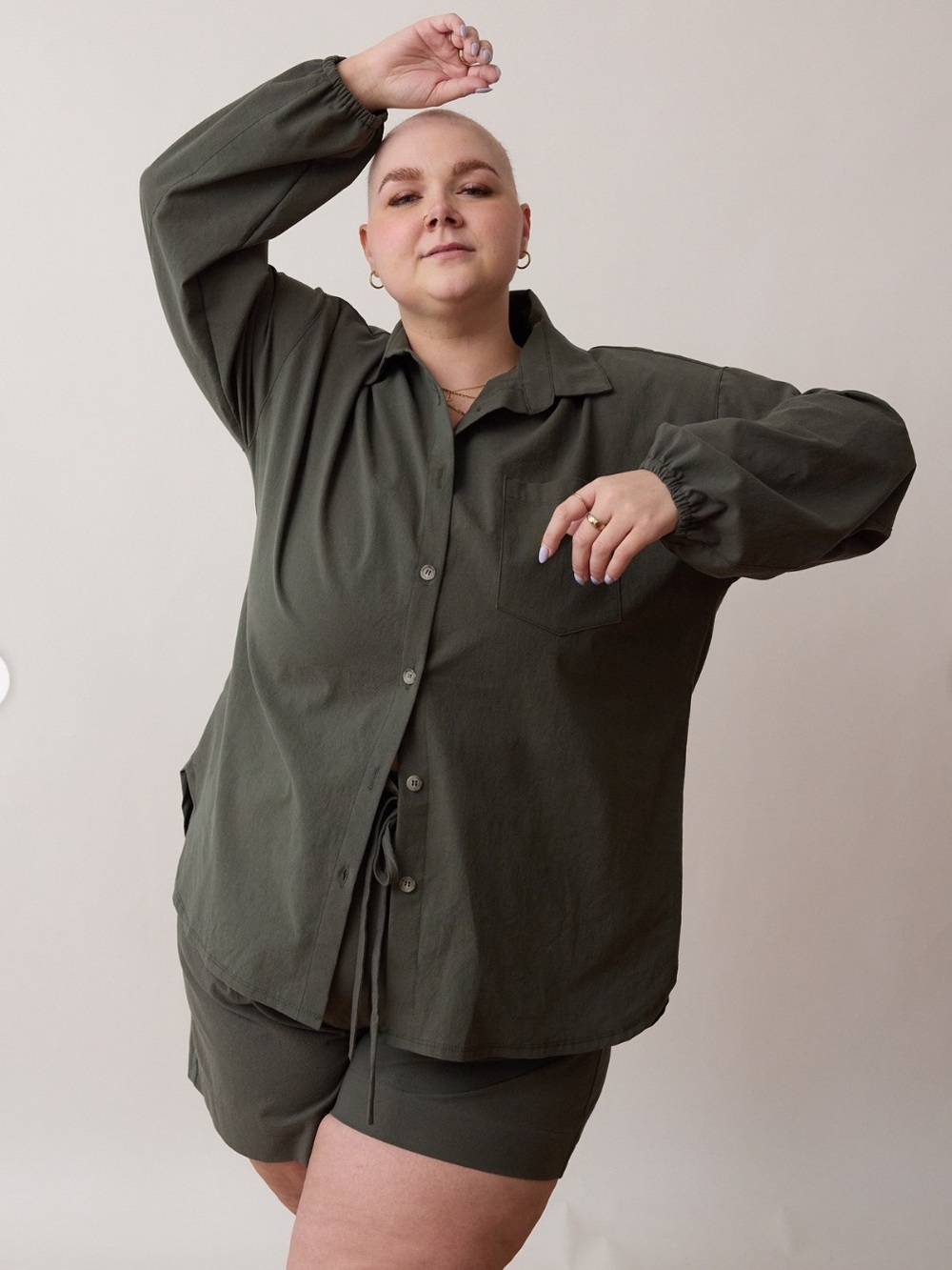 Free Label Tommy Shirt Women’s 2X Oversized Olive Green Eucalyptus Cotton Crepe